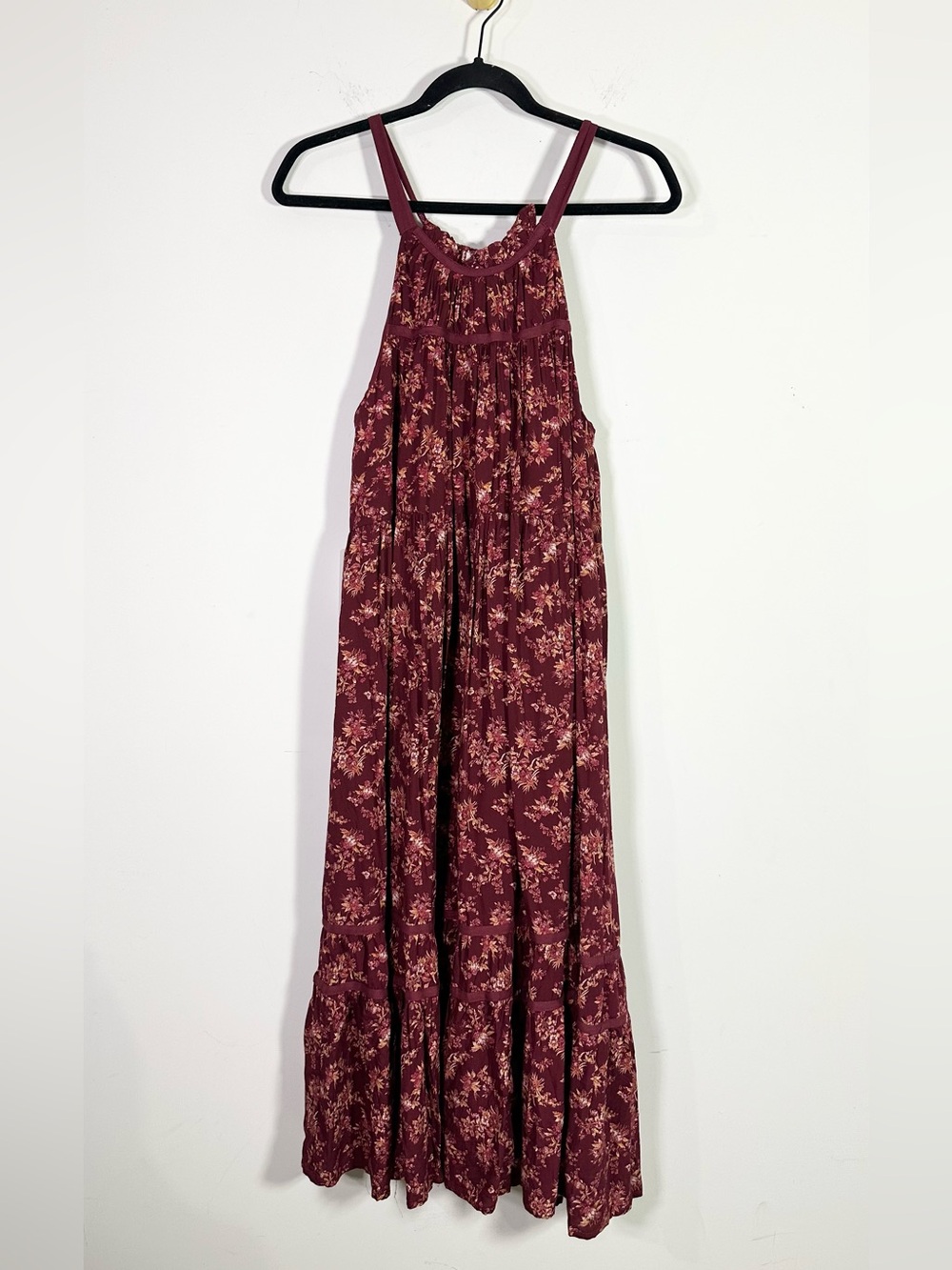 Mia Joy Joyfolie Irvette Ruby Floral Sleeveless Maroon Tiered Maxi Dress NWT